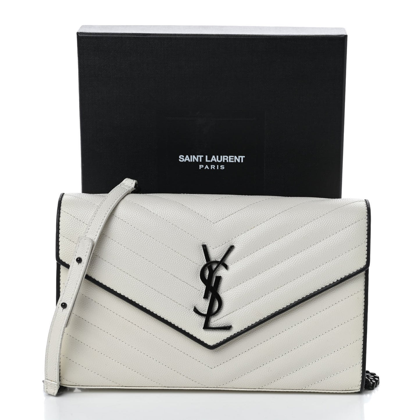 Grain De Poudre Matelasse Monogram Chain Wallet White Black