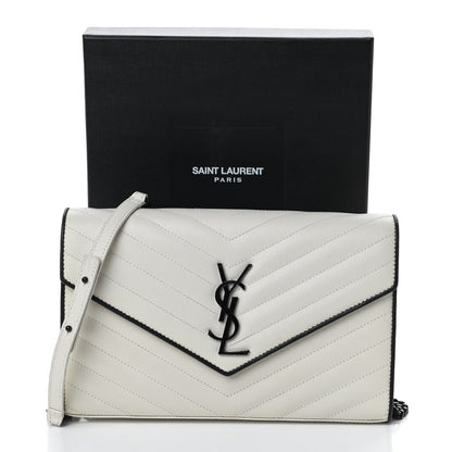 Saint Laurent Grain De Poudre Matelasse Monogram Chain Wallet White Black 11 of 11