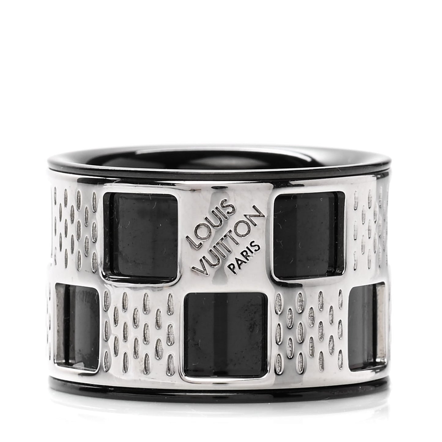 Damier Perfore Ring M Silver Black