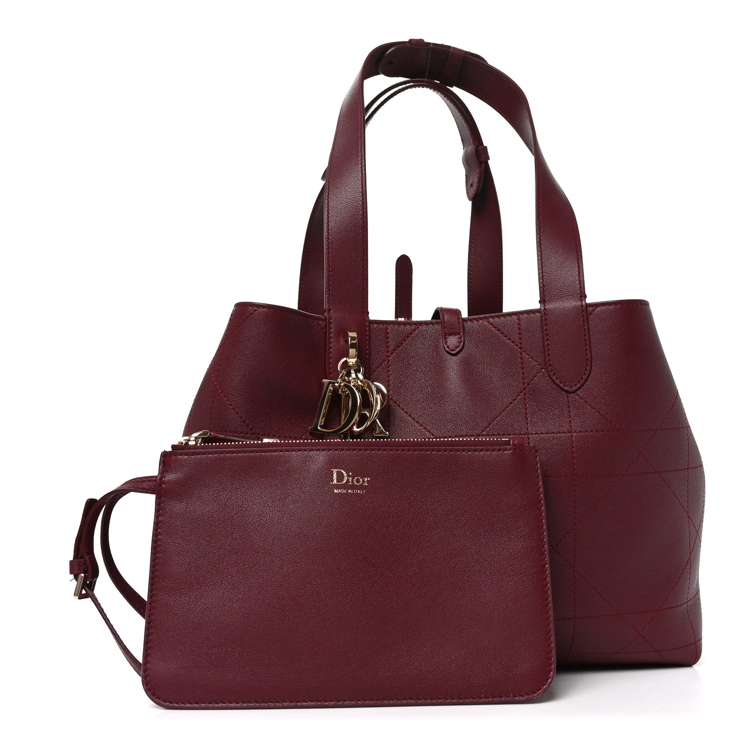 Christian Dior Calfskin Macrocannage Medium Toujours Vertical Tote Burgundy 3 of 12