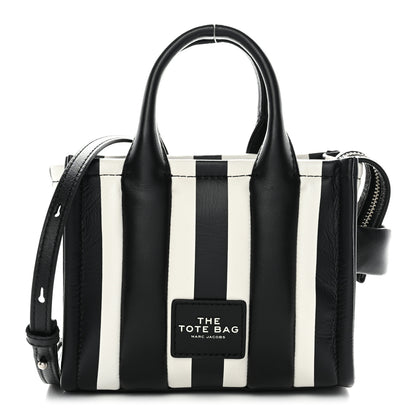Marc Jacobs Calfskin Striped Mini The Traveler Tote Bag Black White 1 of 10
