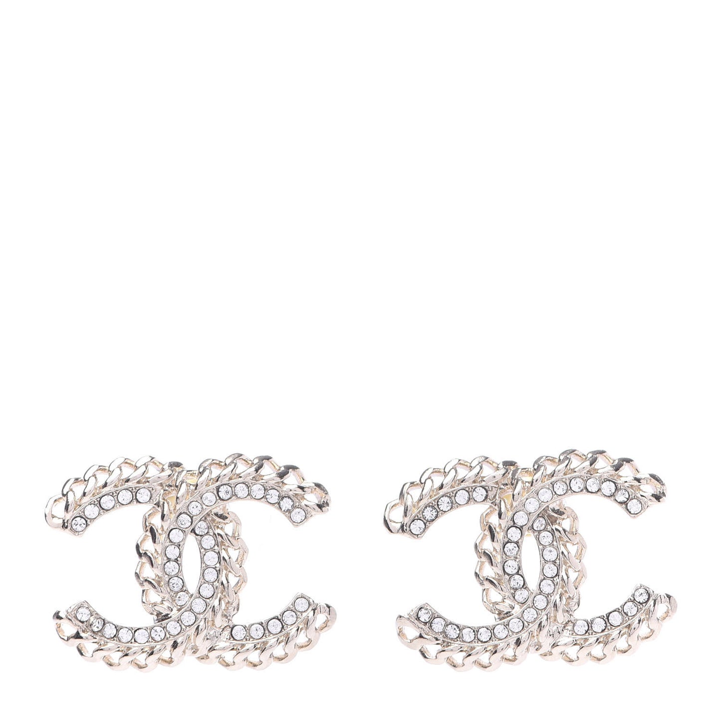 Crystal Chain CC Earrings Gold