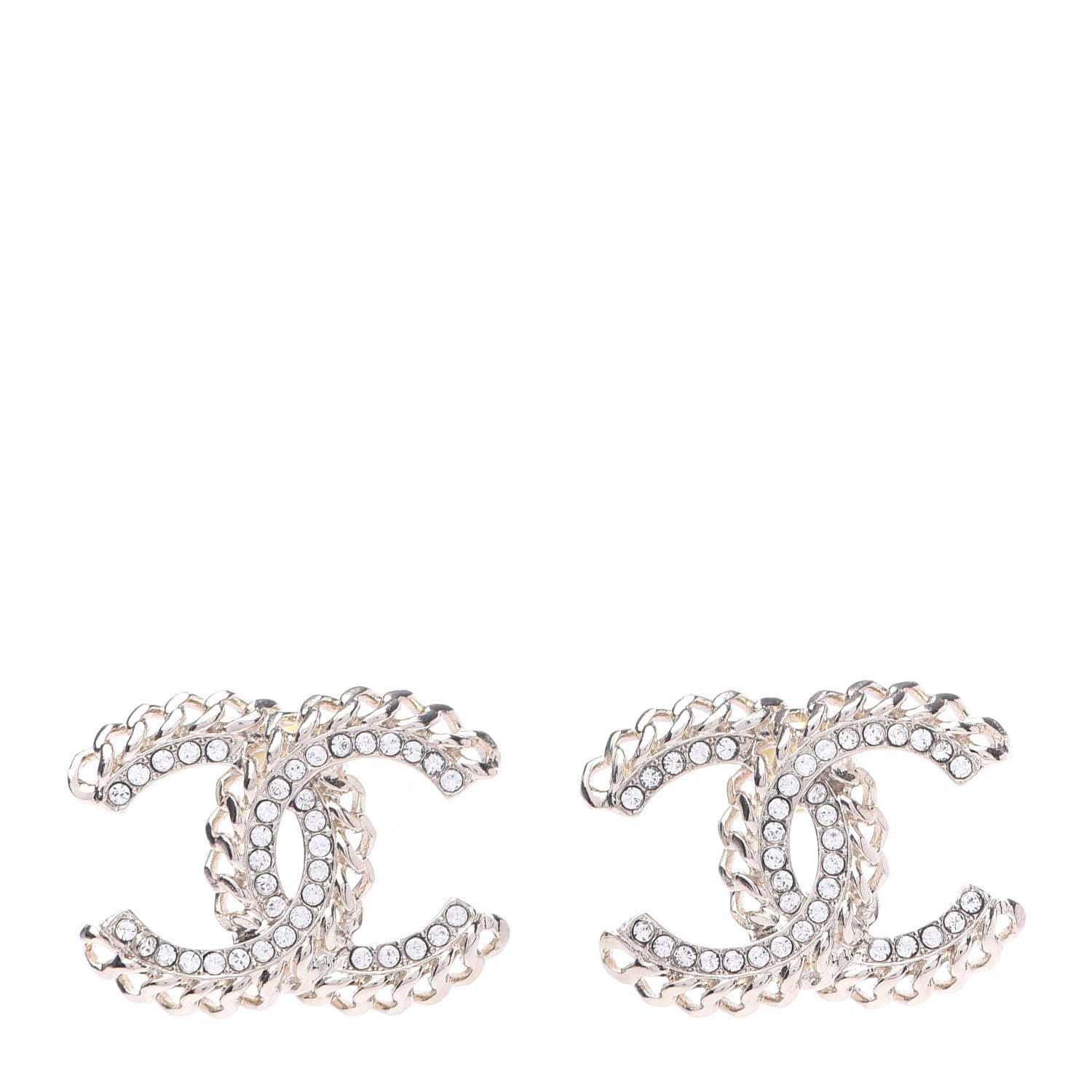 Chanel Crystal Chain CC Earrings Gold 1 of 5