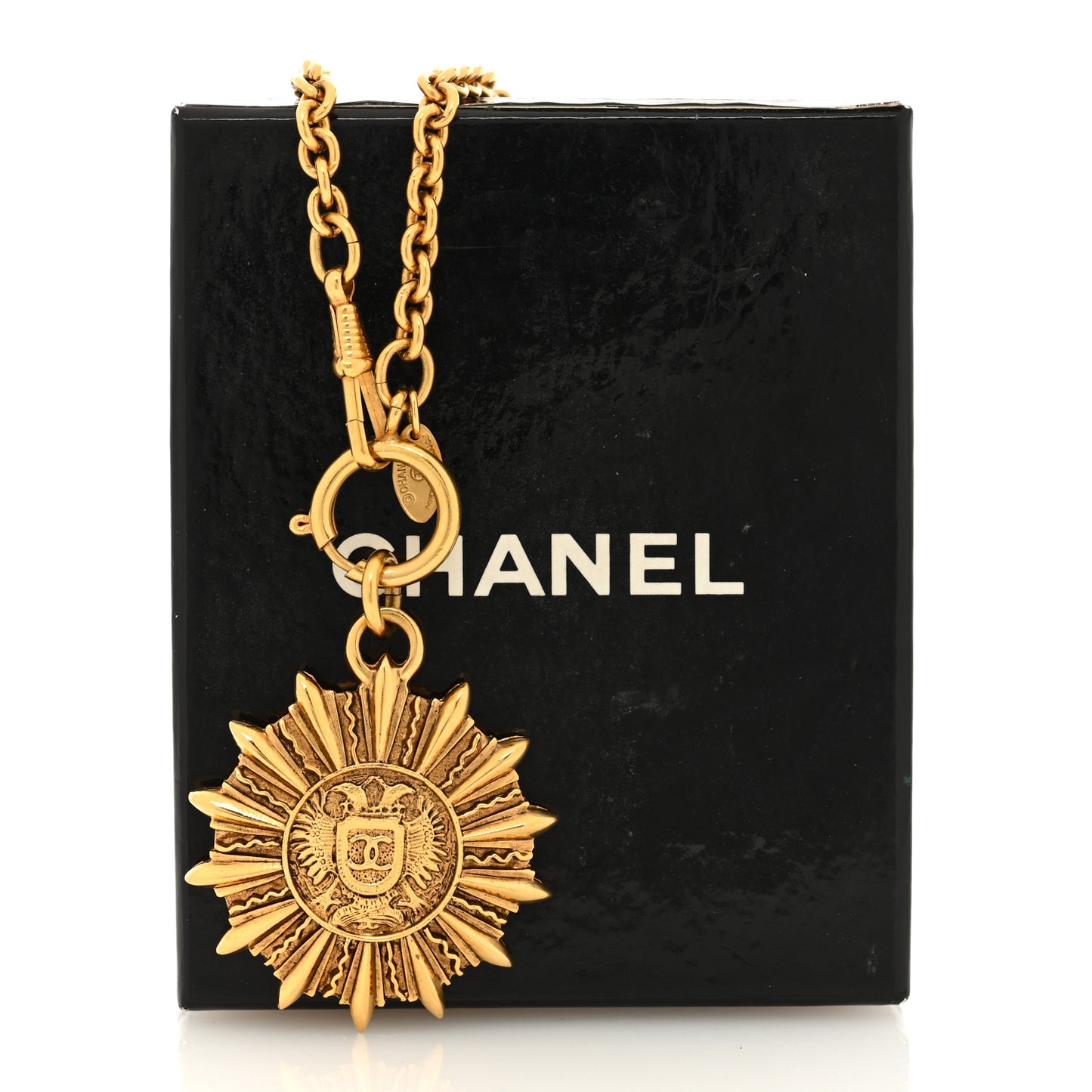 Metal CC Sunburst Pendant Necklace Gold