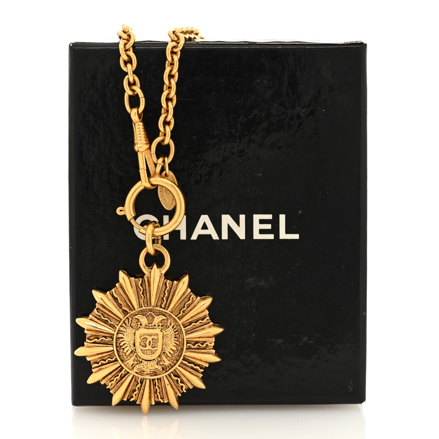 Chanel Metal CC Sunburst Pendant Necklace Gold 5 of 5