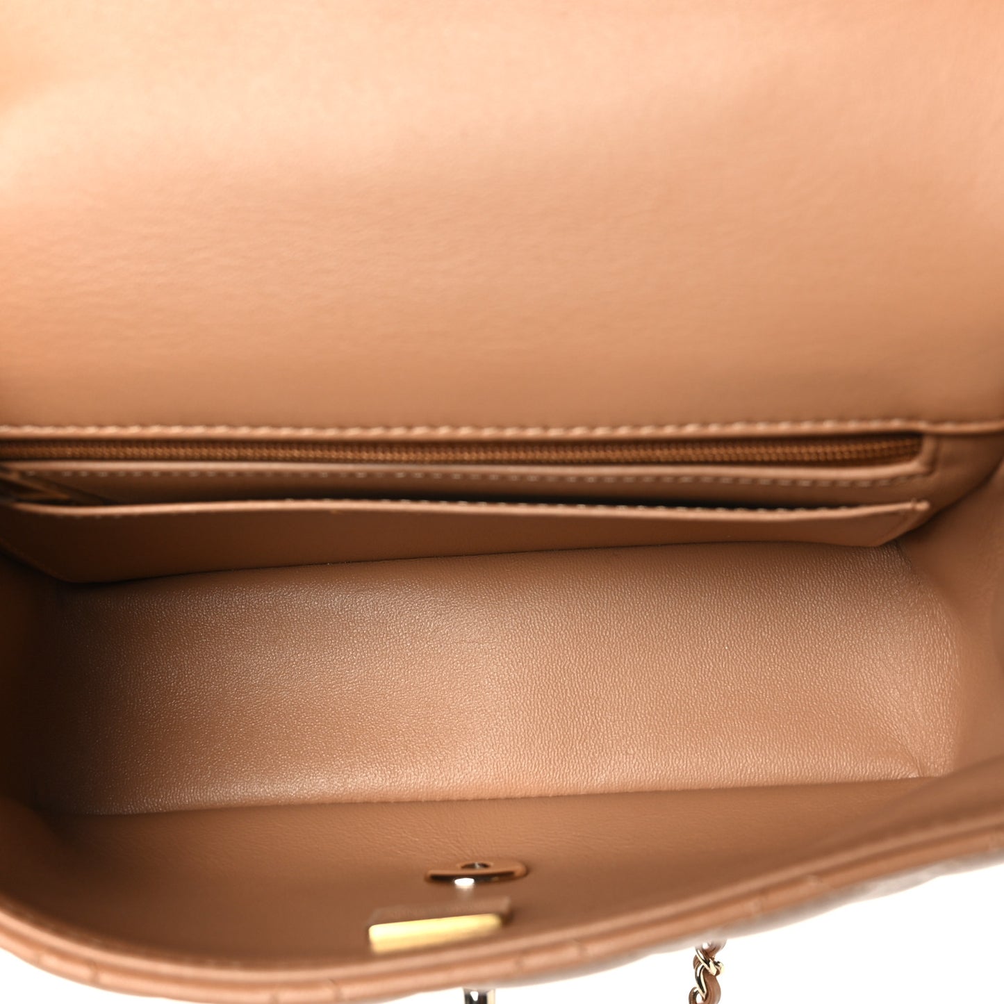 Lambskin Quilted Mini Top Handle Rectangular Flap Dark Beige