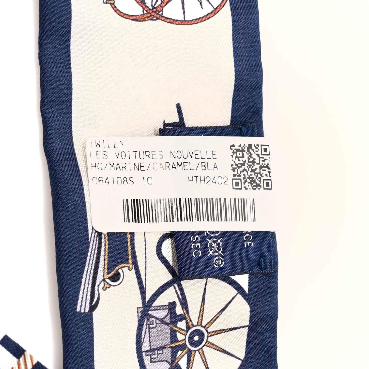 Hermes Silk Les Voitures Nouvelle Twilly Marine Caramel White 4 of 4