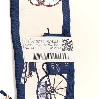 Hermes Silk Les Voitures Nouvelle Twilly Marine Caramel White 4 of 4