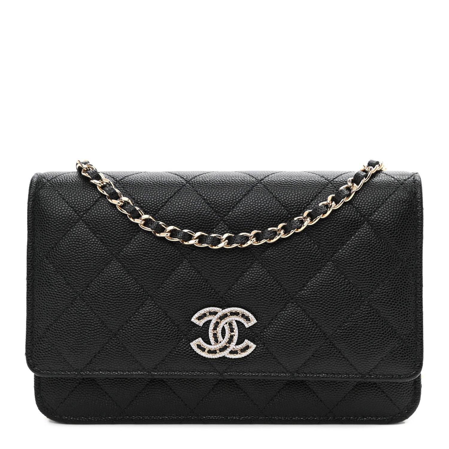 Chanel Caviar Quilted Crystal CC Wallet On Chain WOC Black 1 of 10