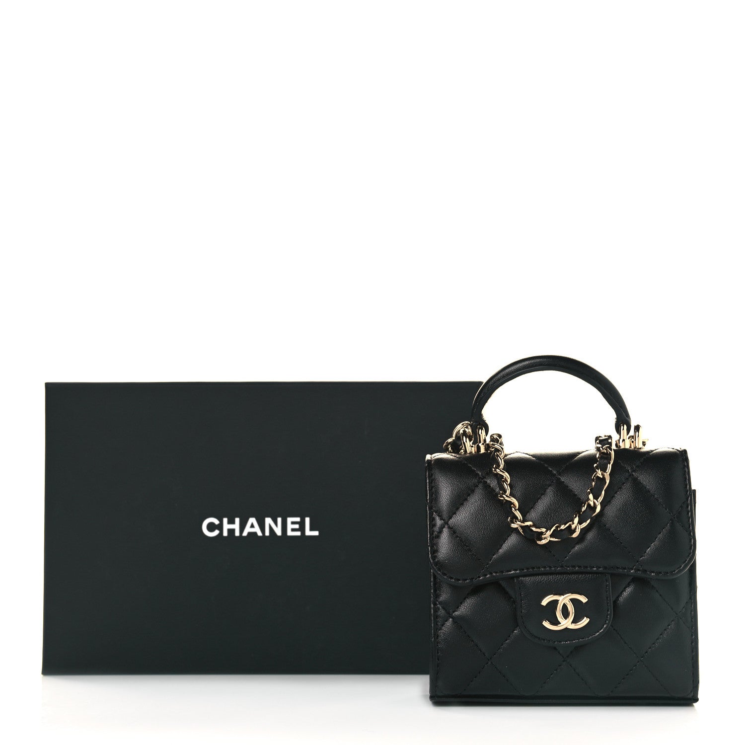 Chanel Lambskin Quilted Top Handle Flap Clutch With Chain Black 9 of 9