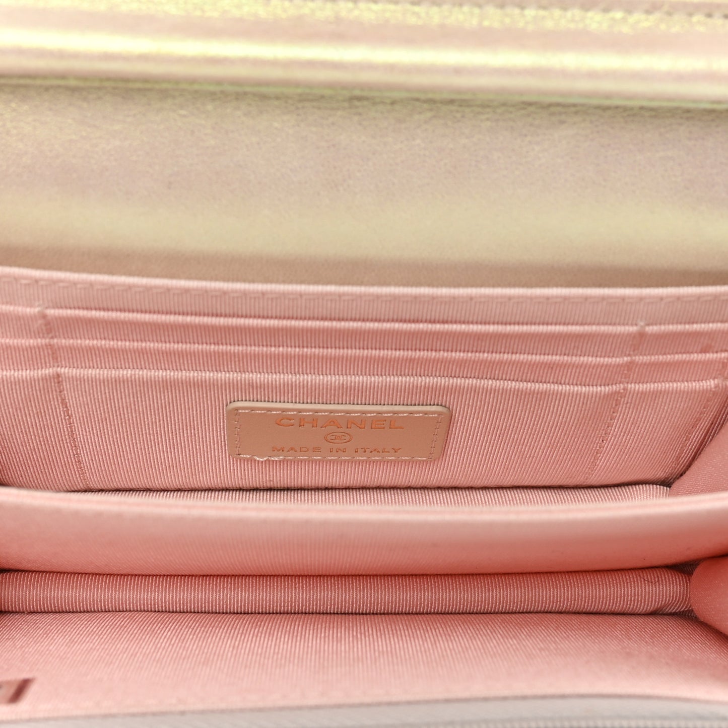 Iridescent Lambskin Quilted Mini Wallet On Chain WOC Ivory
