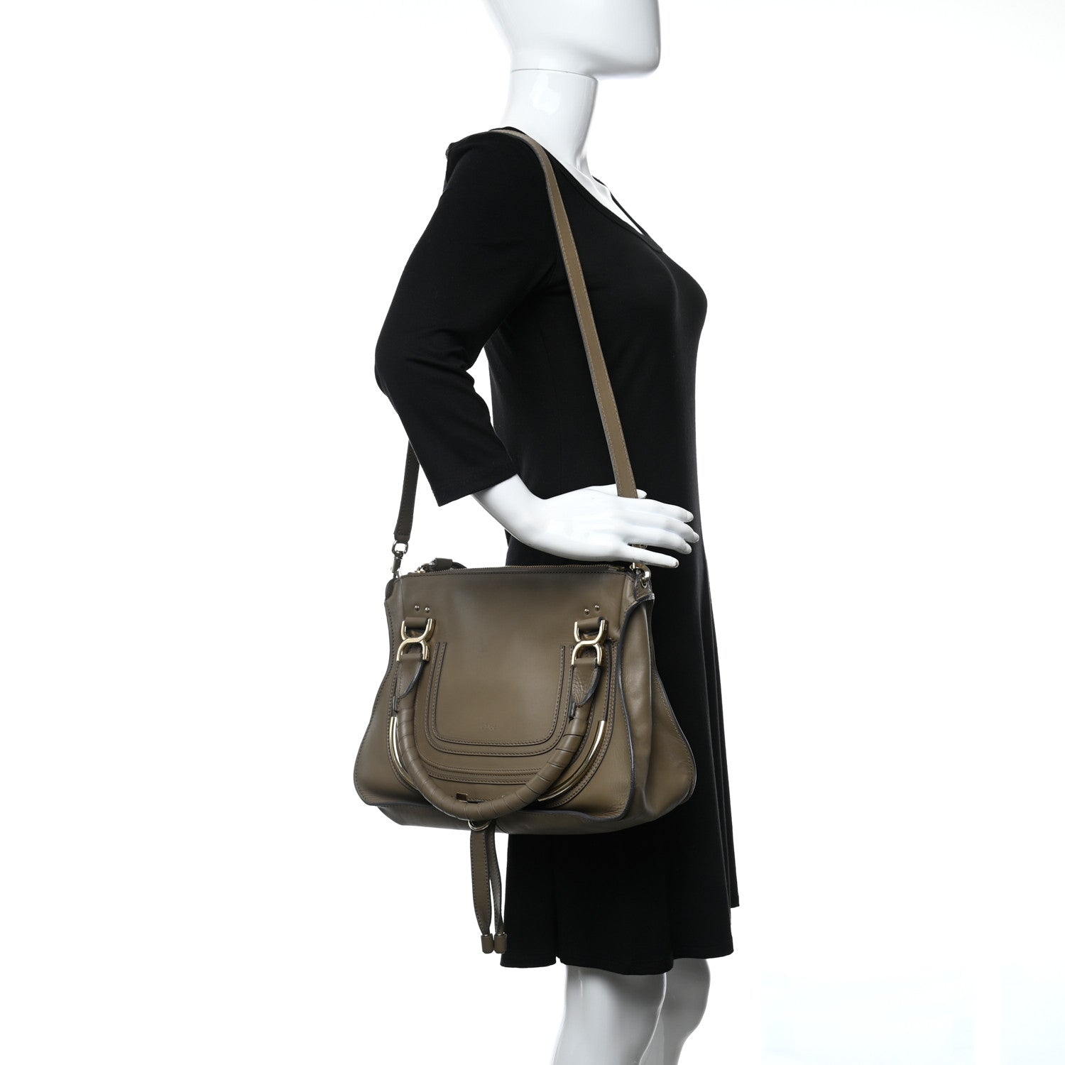 Chloe Calfskin Medium Marcie Metal Bar Trim Satchel Beige 3 of 10