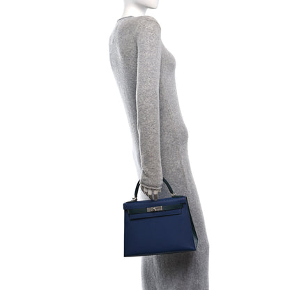 Hermes Epsom Horseshoe Kelly Sellier 28 Bleu Saphir Vert Cypress 3 of 11