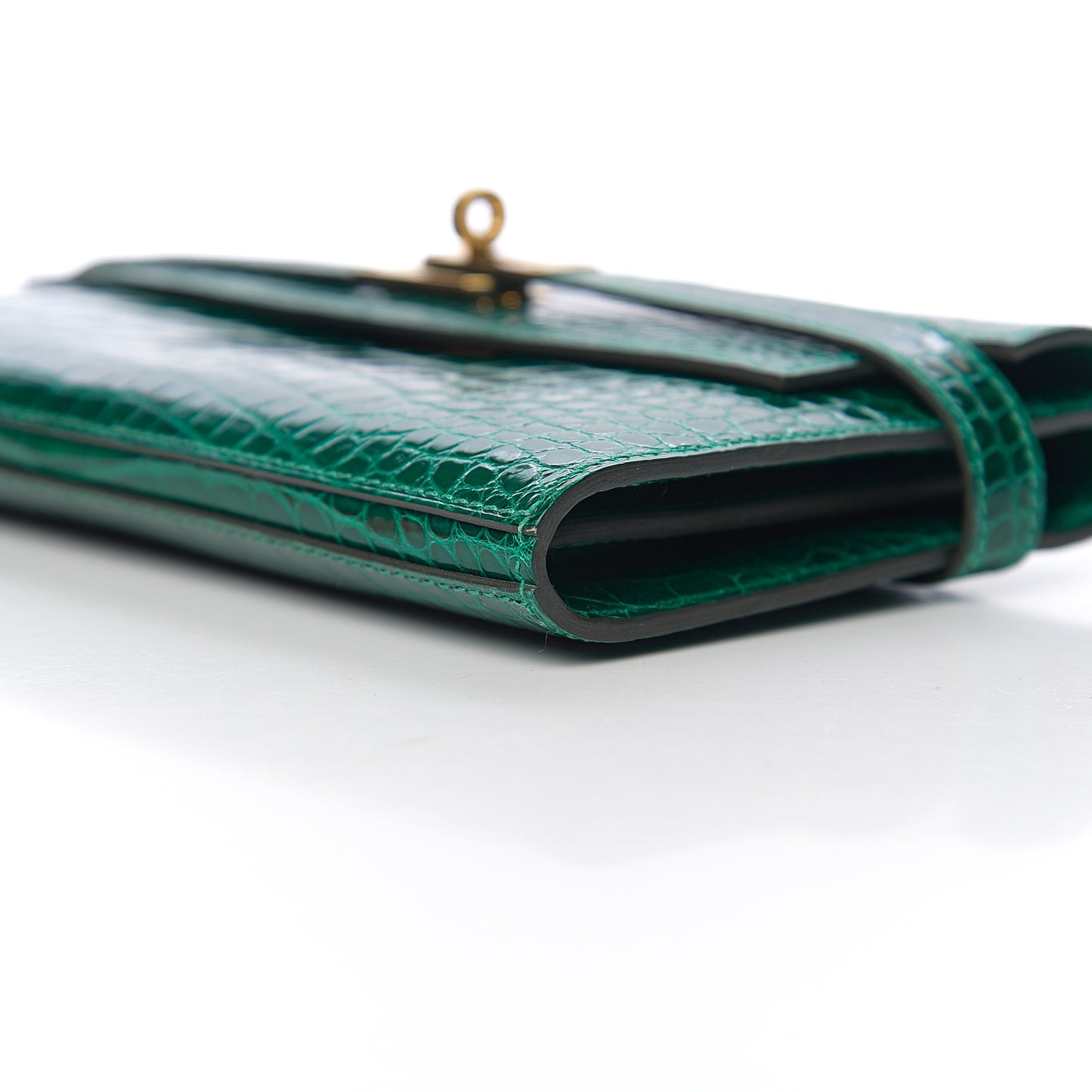 Shiny Alligator Kelly Longue Wallet Vert Emeraude