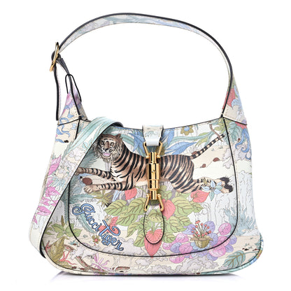 Gucci New Shangai Calfskin Tiger Savanah Small Jackie 1961 Hobo Chalky White Multicolor 1 of 8