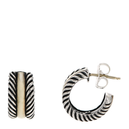 David Yurman Sterling Silver 14K Yellow Gold 16mm Cable Classics Hoop Earrings 1 of 6