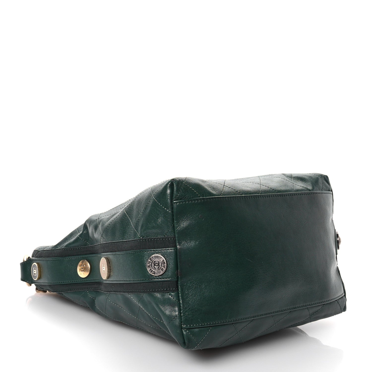 Chanel Calfskin Stitched Large Button Up Hobo Dark Green 4 of 12