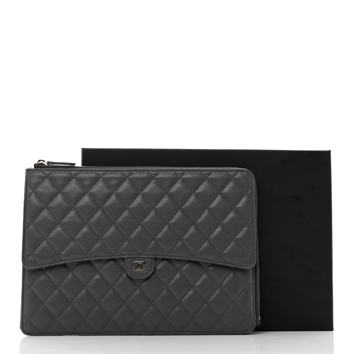 Chanel Caviar Quilted Large Flap Zip Clutch Grey 9 of 9