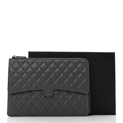 Chanel Caviar Quilted Large Flap Zip Clutch Grey 9 of 9