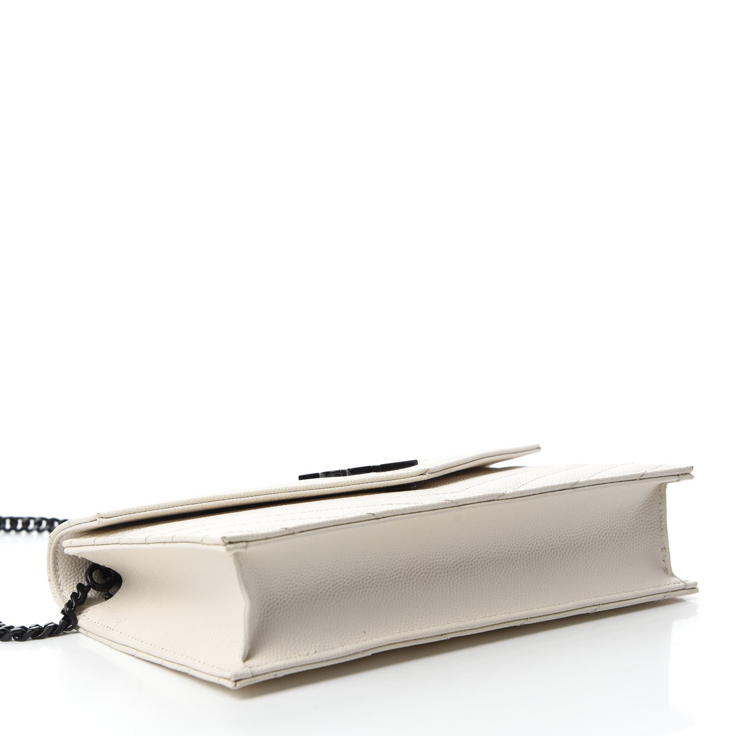 Saint Laurent Grain De Poudre Matelasse Chevron Monogram Envelope Chain Wallet Dove White 4 of 11