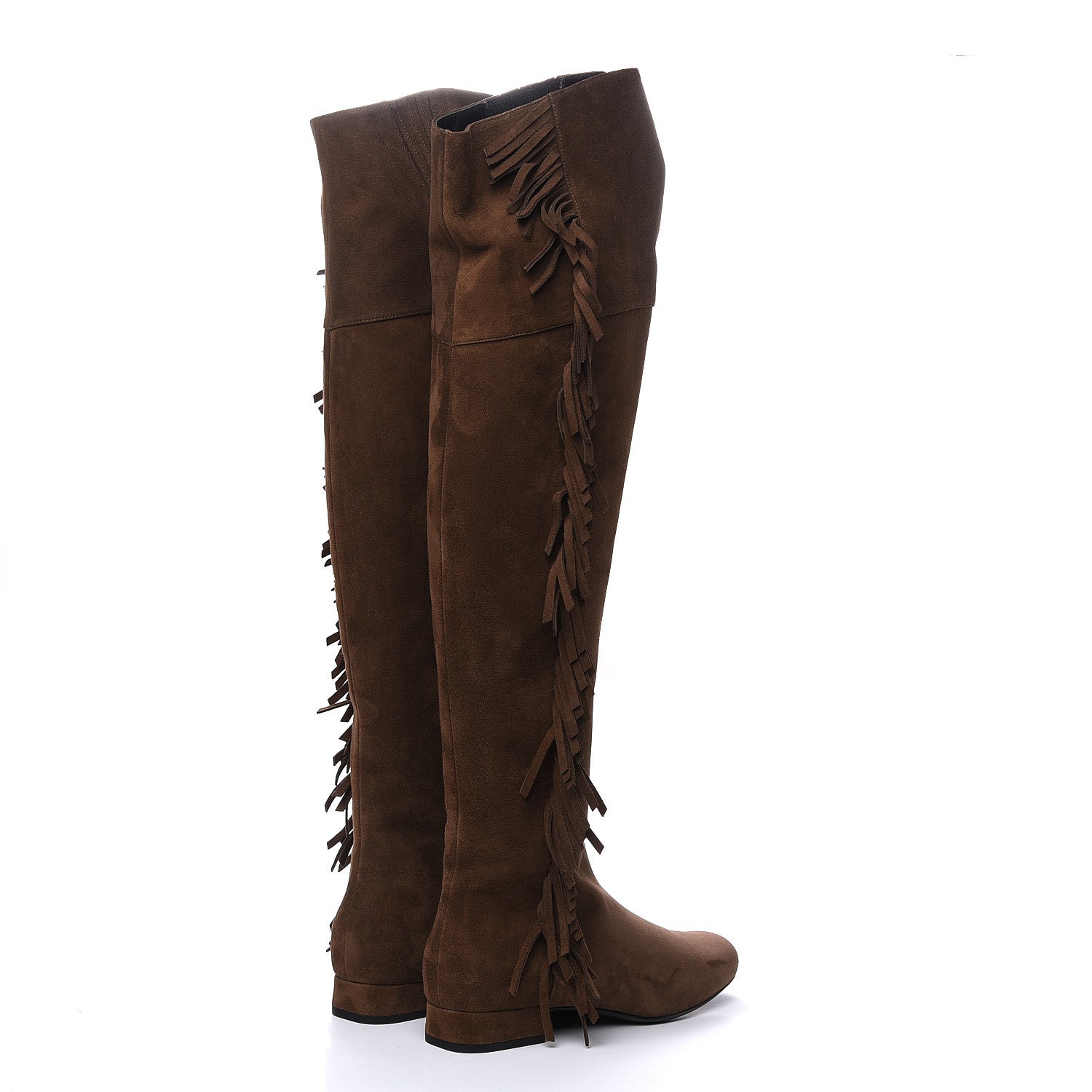 Saint Laurent Suede Goatskin BB 20 Over The Knee Fringed Boots 37.5 Coffee Brown 4 of 7