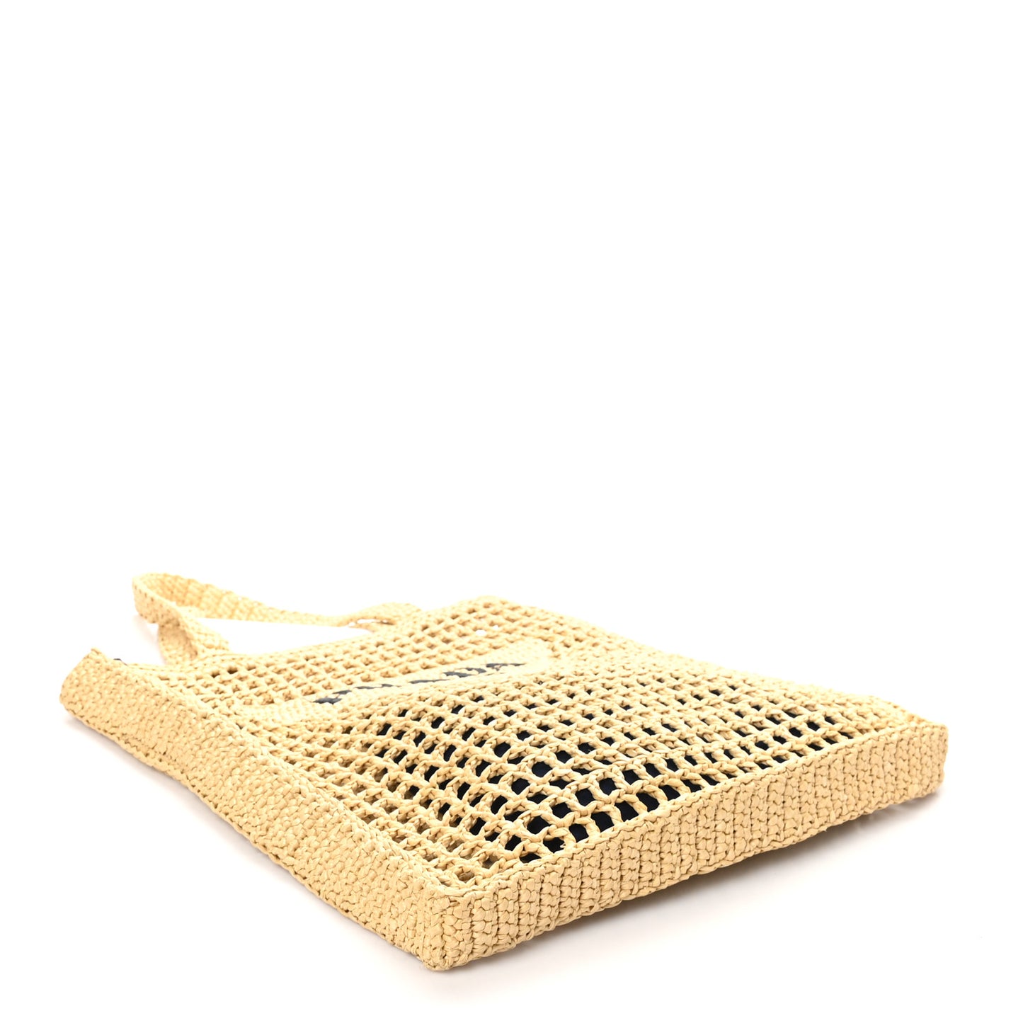 Yarn Raffia Effect Crochet Logo Embroidered Tote Bag Naturale