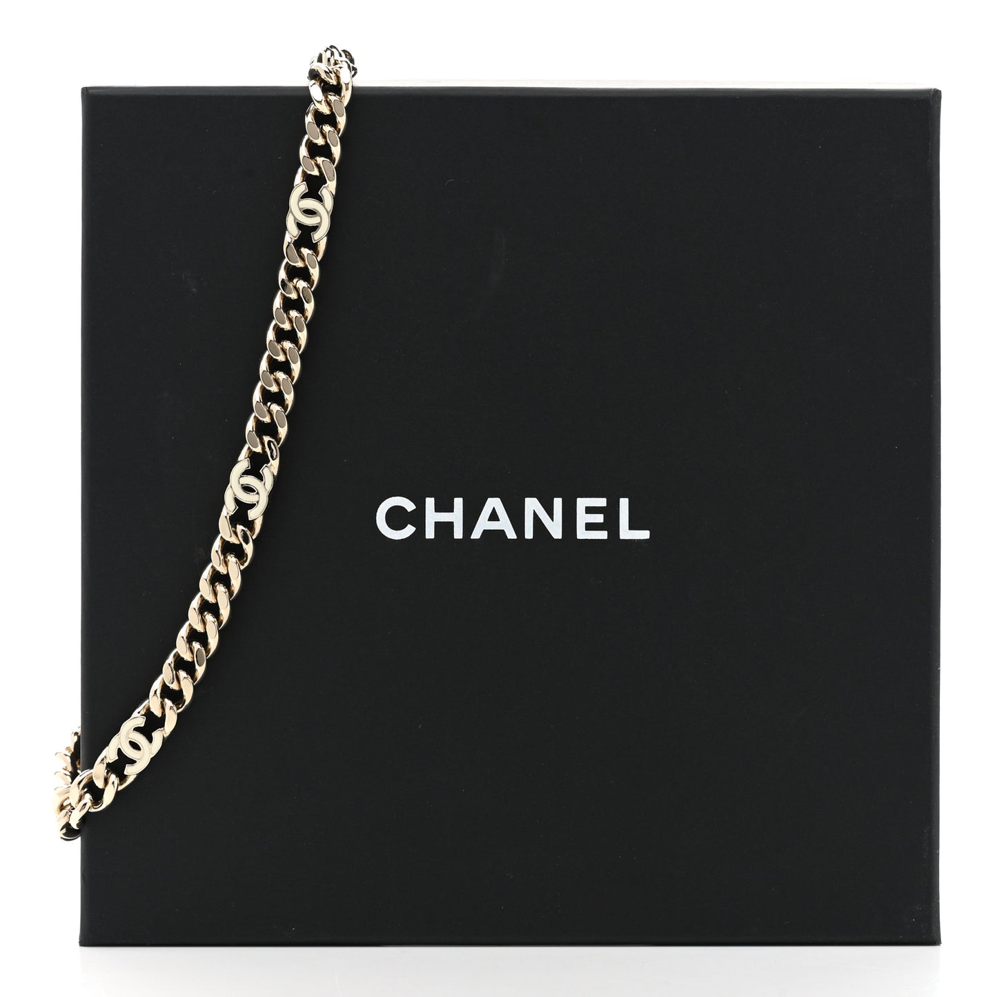 Metal Enamel Chain CC Choker Gold White