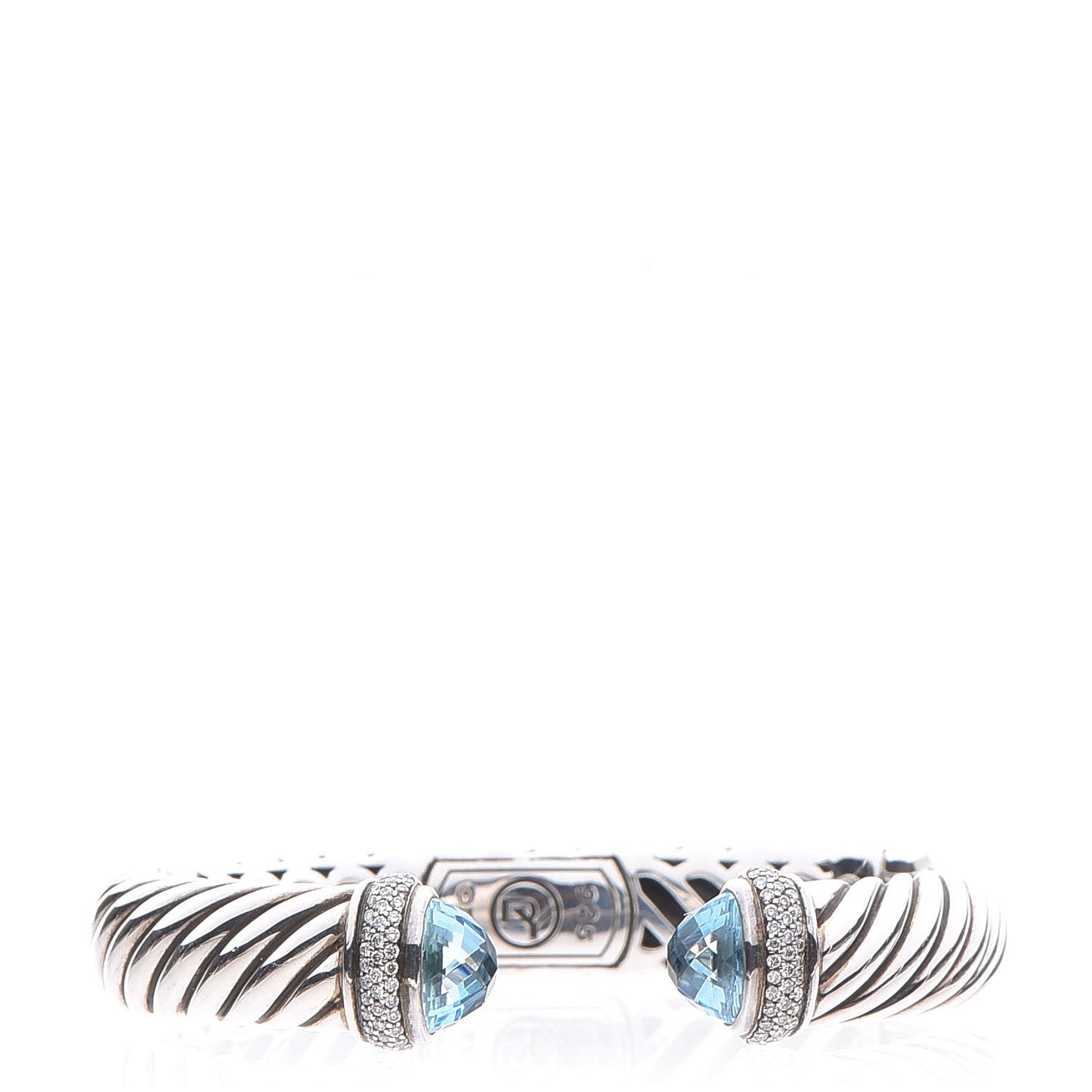Sterling Silver Blue Topaz Diamond 11mm Sculpted Cable Bracelet