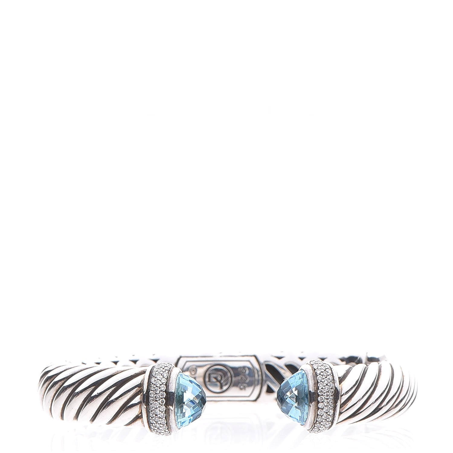 David Yurman Sterling Silver Blue Topaz Diamond 11mm Sculpted Cable Bracelet 1 of 6