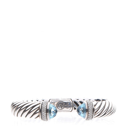 David Yurman Sterling Silver Blue Topaz Diamond 11mm Sculpted Cable Bracelet 1 of 6