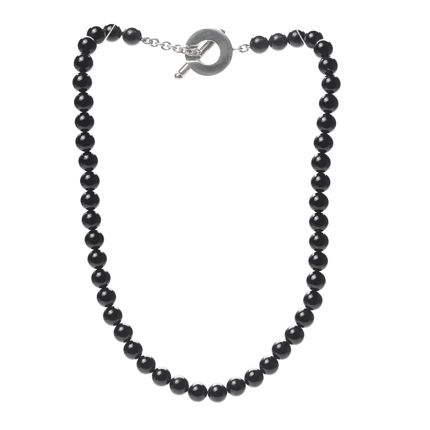 Tiffany Sterling Silver Black Onyx Bead Toggle Necklace 3 of 5