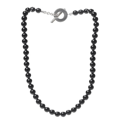 Tiffany Sterling Silver Black Onyx Bead Toggle Necklace 3 of 5