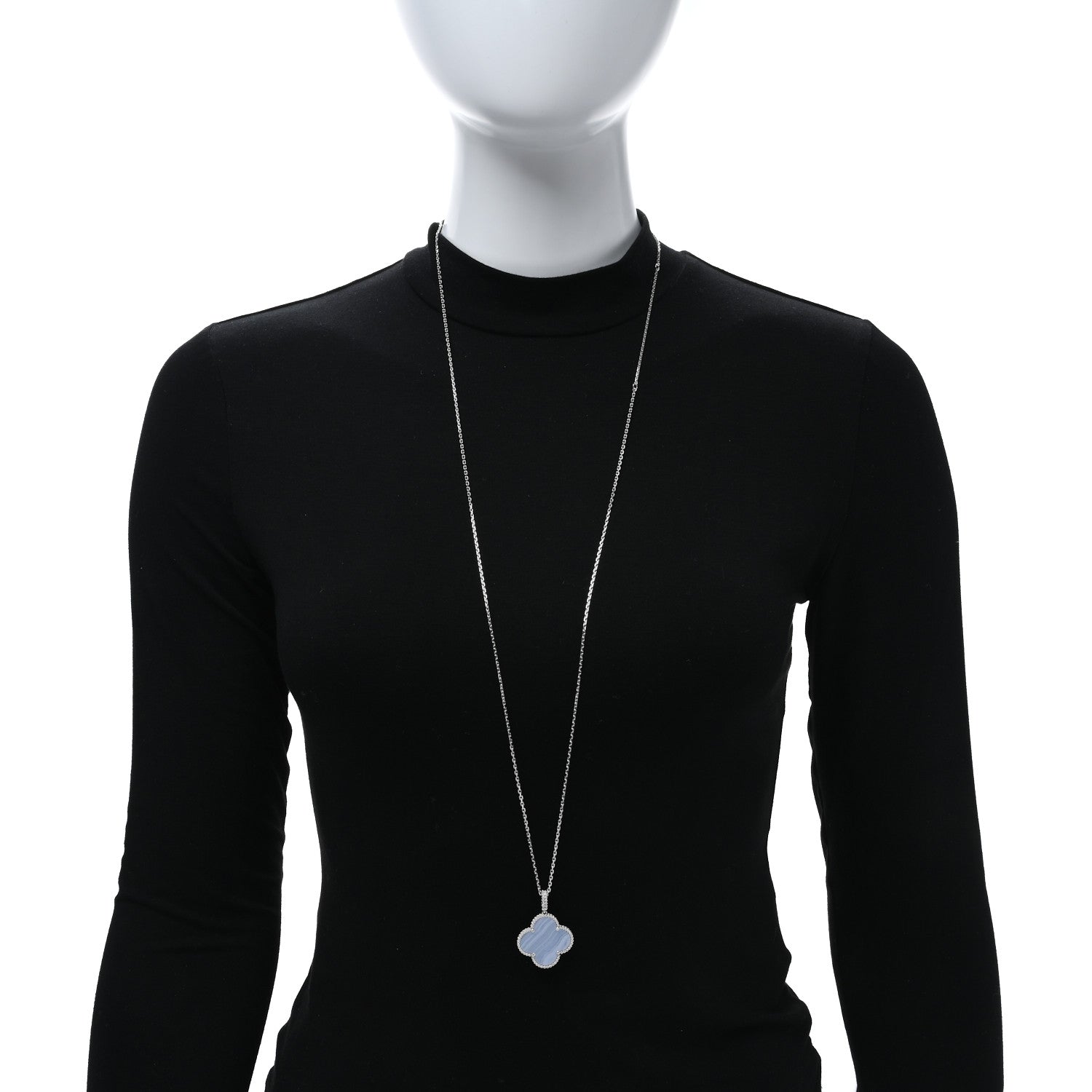 Van Cleef & Arpels 18K White Gold Chalcedony Magic Alhambra Pendant Long Necklace 2 of 5