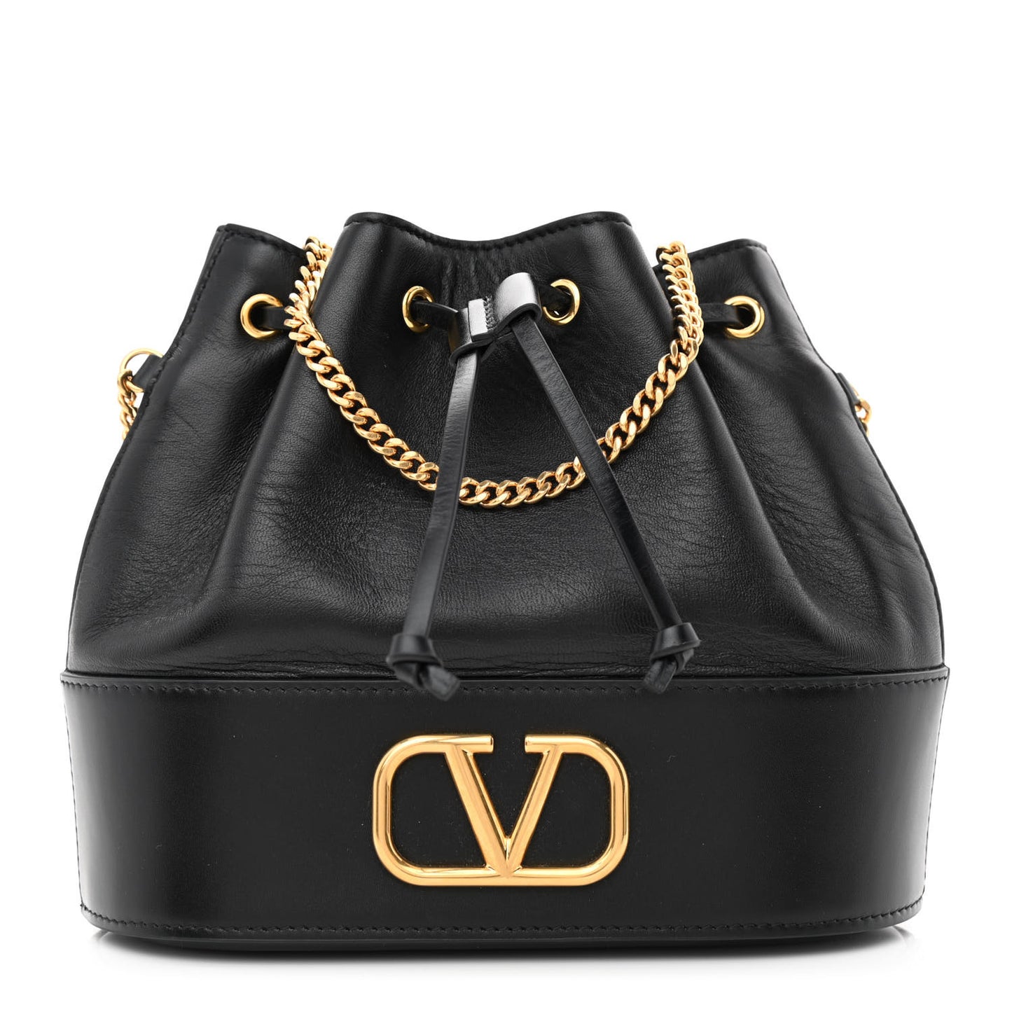 Nappa Mini VLogo Signature Chain Bucket Bag Black