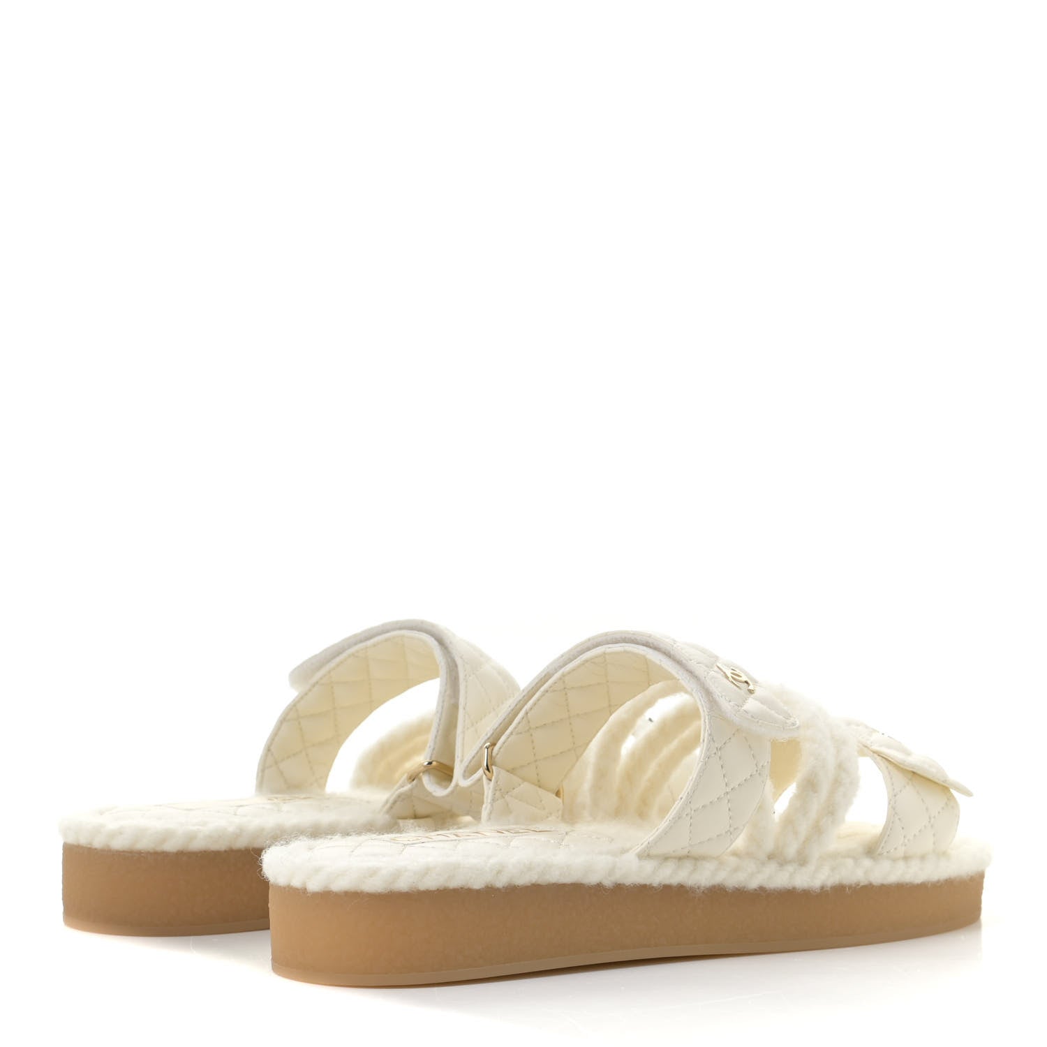 Chanel Cord Lambskin Quilted Logo Mules 42 Ivory 3 of 10