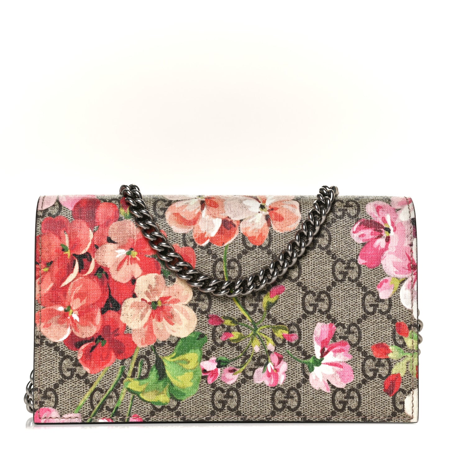 GG Supreme Monogram Blooms Chain Wallet Beige Multicolor Dry Rose