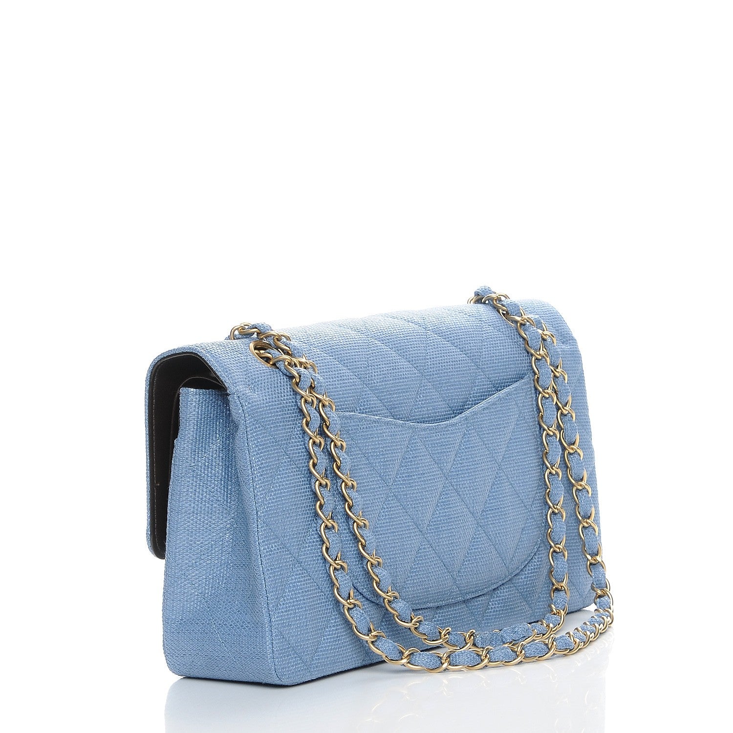 Chanel Woven Raffia Straw Quilted Medium Double Flap Blue 3 of 7