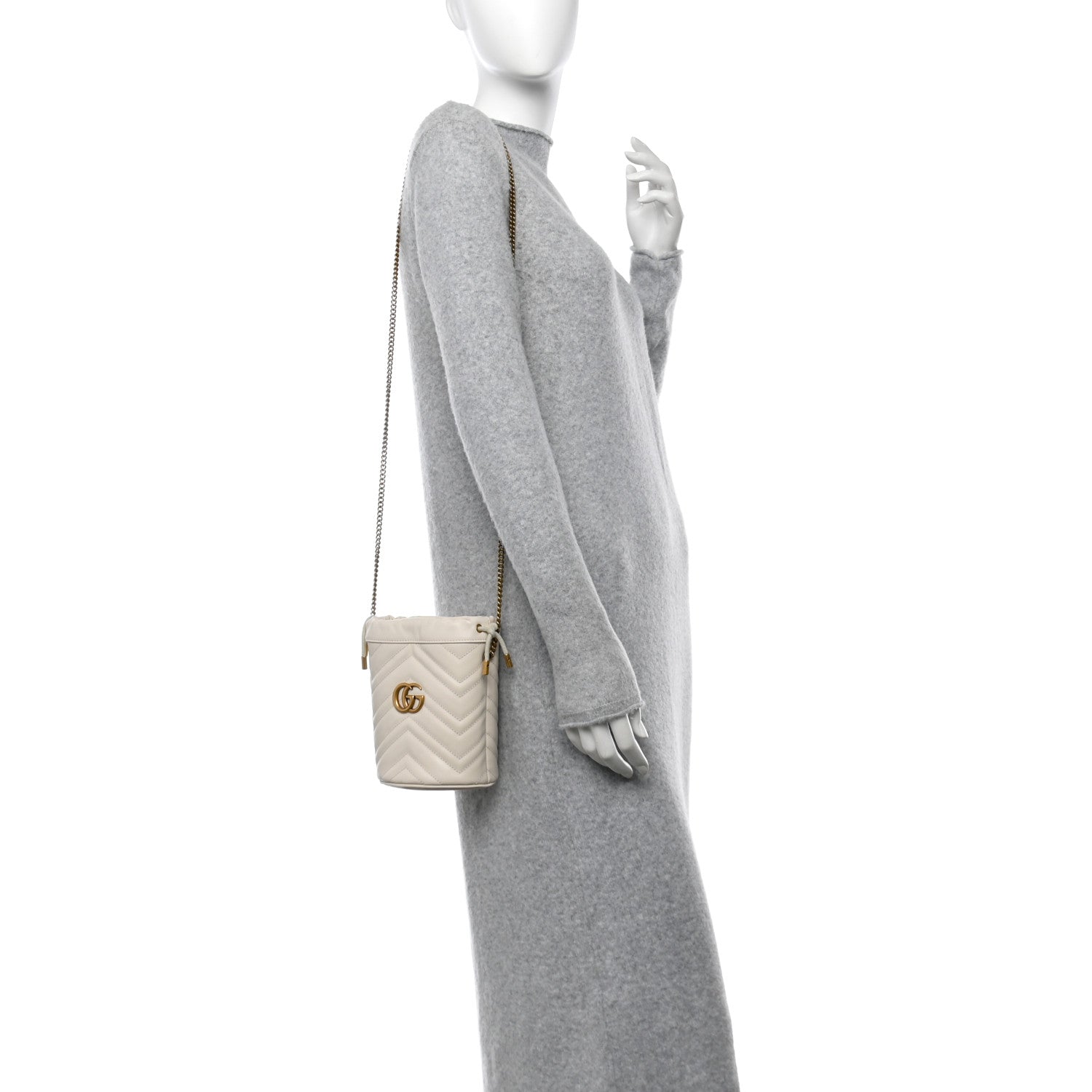 Gucci Calfskin Matelasse Mini GG Marmont 2.0 Bucket Bag White 3 of 21