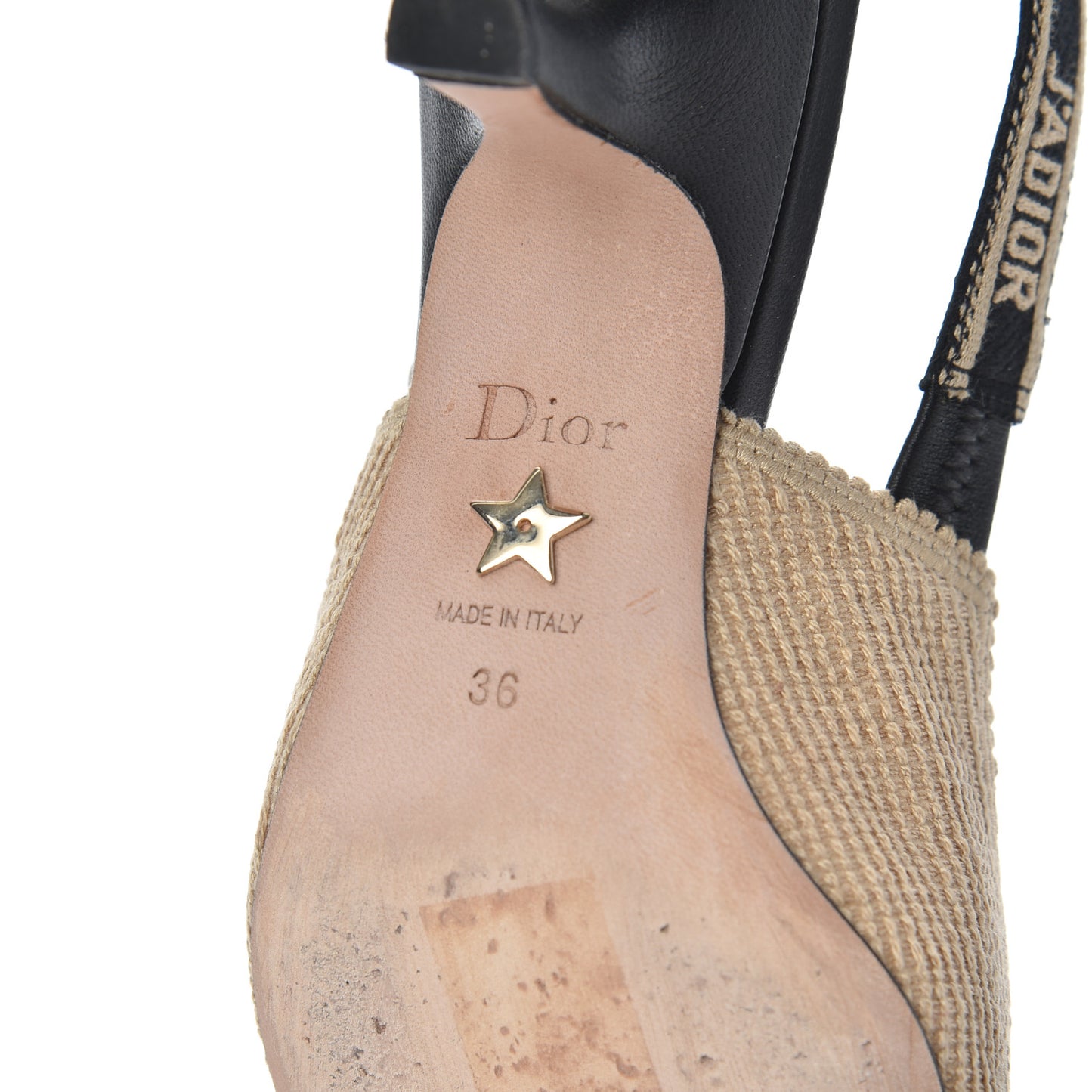Natural Canvas Ribbon J'Adior Slingback 65mm Pumps 36 Black Cream