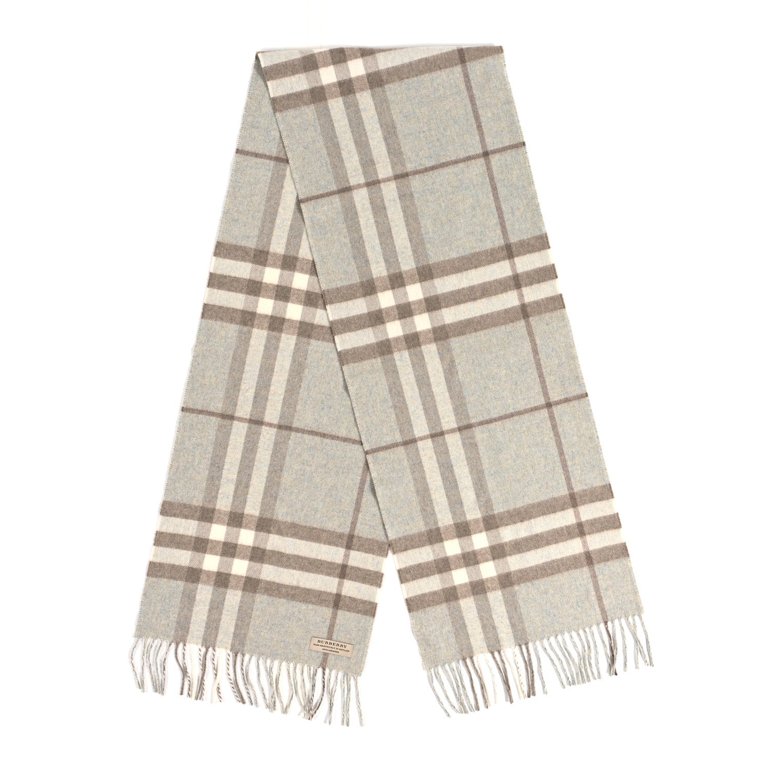 Burberry Cashmere Check Fringe Scarf Light Blue 2 of 3