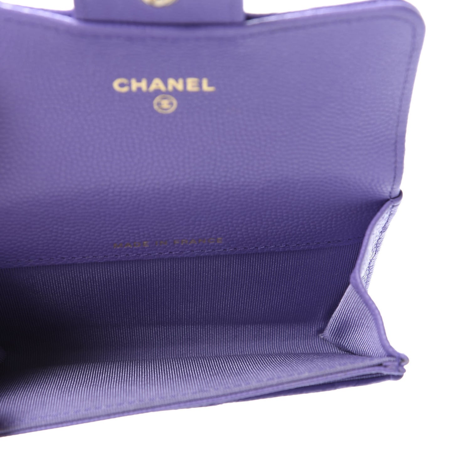 Caviar Quilted Flap Card Holder Wallet Purple