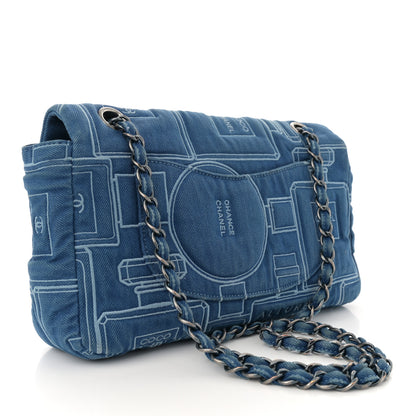 Chanel Denim Embroidered Medium Perfume Bottle Flap Light Blue 3 of 11