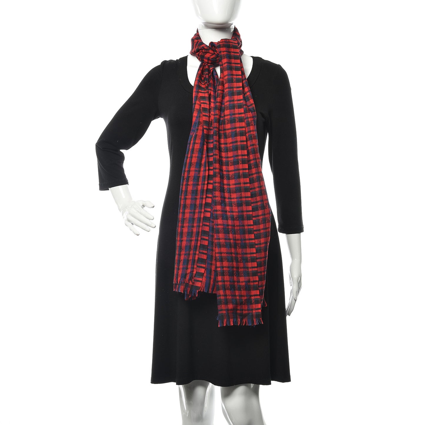Silk Wool Etole Monogram Checks Scarf Rouge