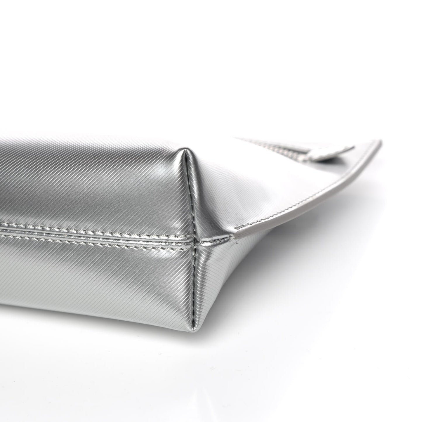 Metallic Trench Calfskin Medium Zip Lock Pouch Silver