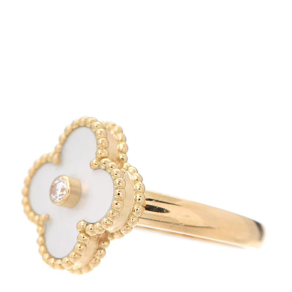 Van Cleef & Arpels 18K Yellow Gold Diamond Mother of Pearl Vintage Alhambra Ring 51 5.75 3 of 6