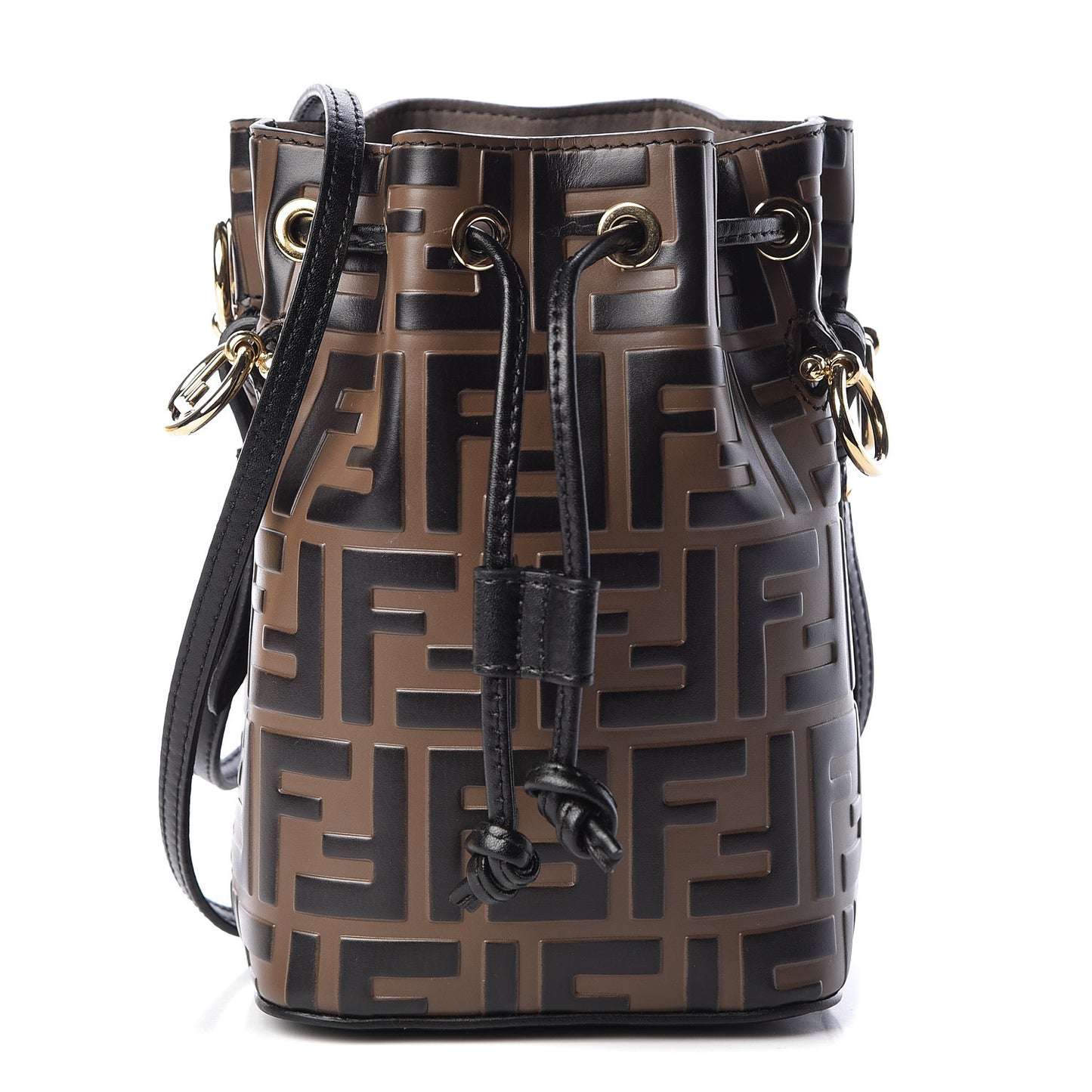 Vitello Liberty F is Fendi Bi-Color FF 1974 Embossed Mini Mon Tresor Bucket Bag Maya Black