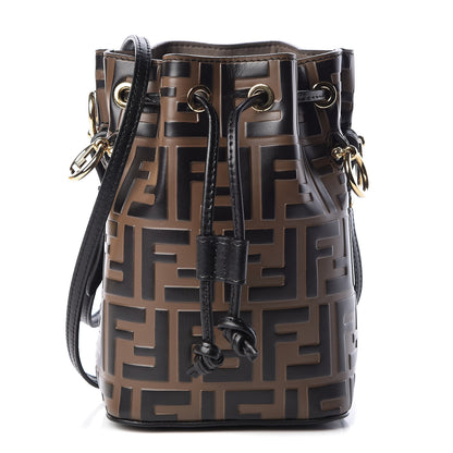 Fendi Vitello Liberty F is Fendi Bi-Color FF 1974 Embossed Mini Mon Tresor Bucket Bag Maya Black 1 of 13