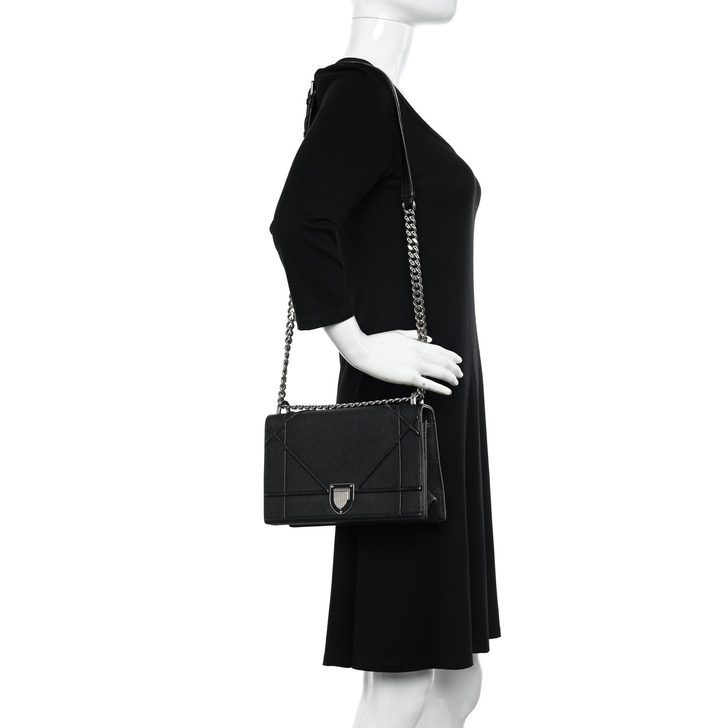 Christian Dior Grained Calfskin Medium Diorama Flap Bag Black 2 of 11