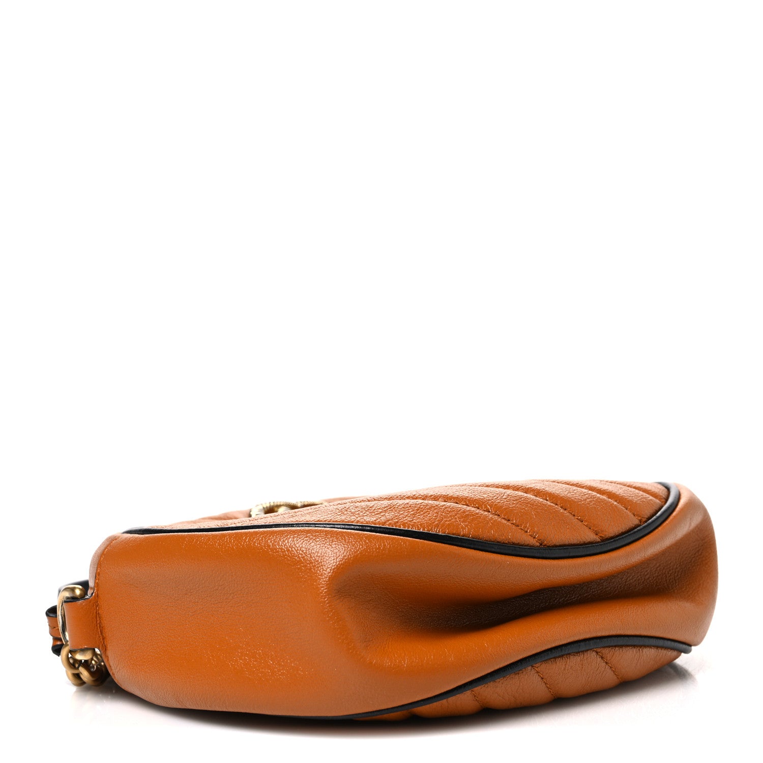 Gucci Azalea Calfskin Matelasse Diagonal Mini Torchon GG Marmont Round Shoulder Bag Cognac Black 4 of 10