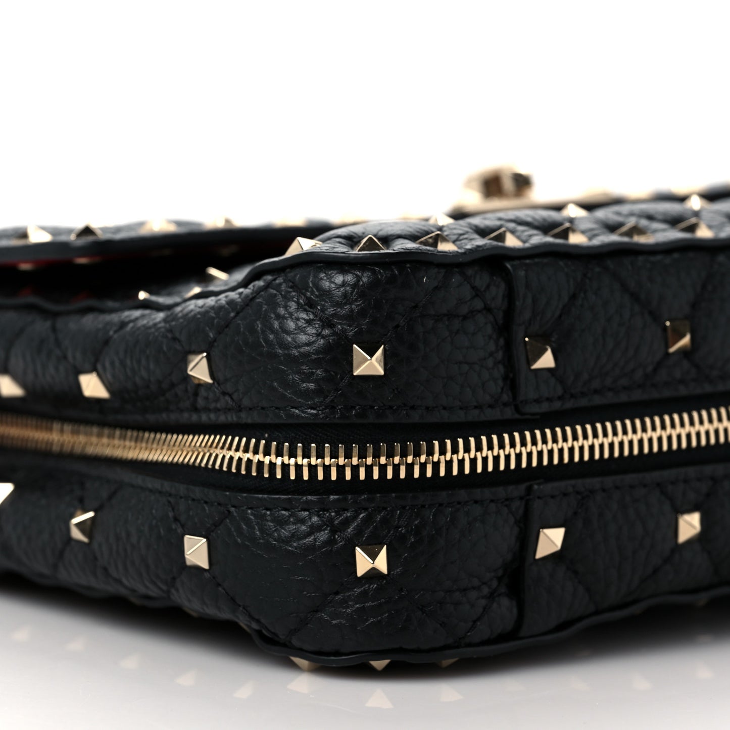 Grained Calfskin Medium Rockstud Spike Shoulder Bag Black White